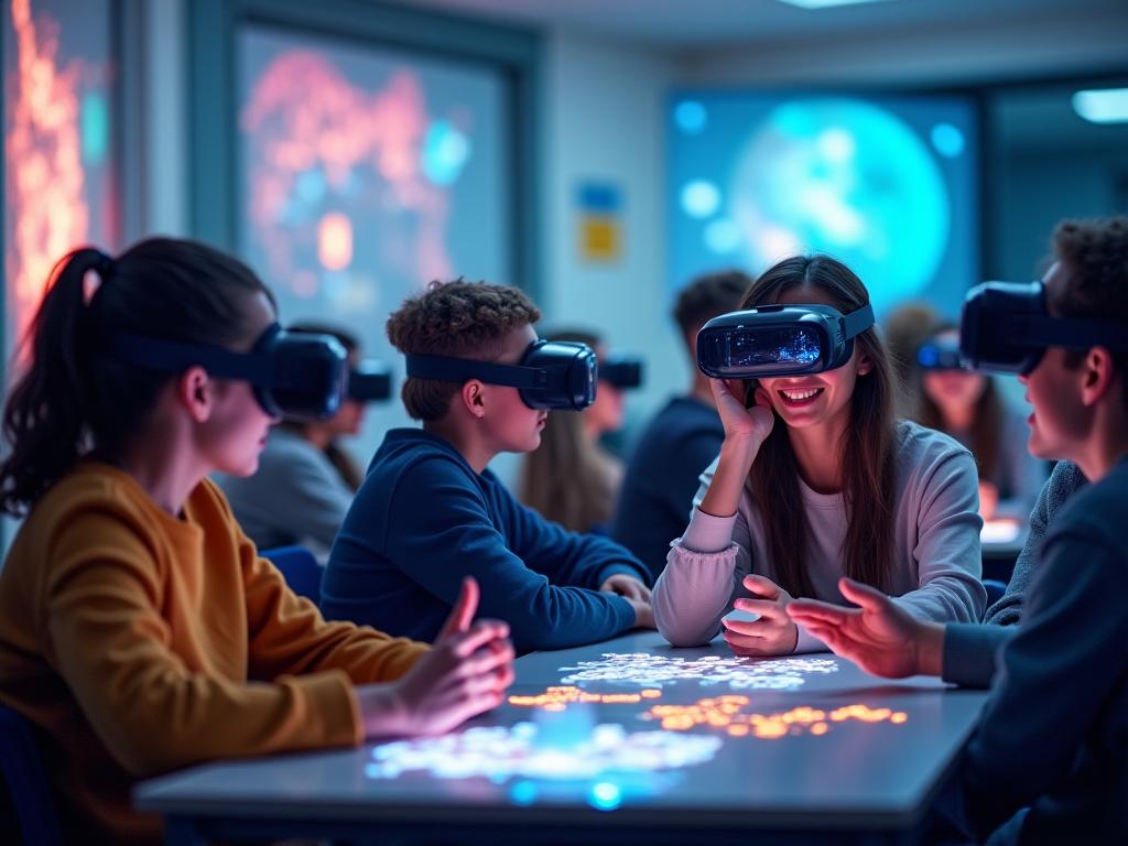 Élèves utilisant des casques de réalité virtuelle pour une leçon de sciences